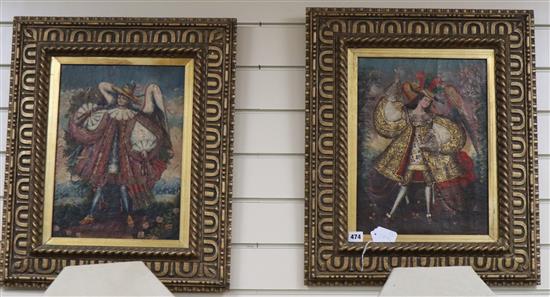 Cuzco School, pair of oils on canvas, Angel musketeers, 39 x 28cm